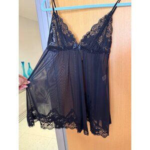 Fredericks of Hollywood Womens Size M Black Lace Straps Babydoll-style Nightie